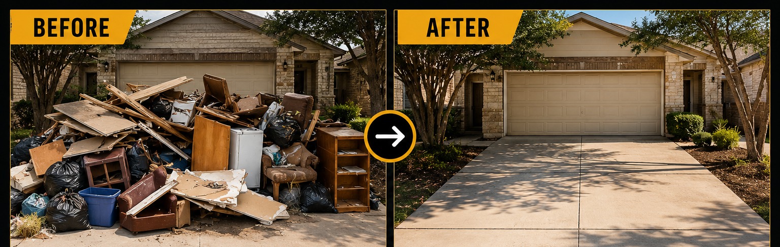 Residential junk removal before and after — JunkHive Pros